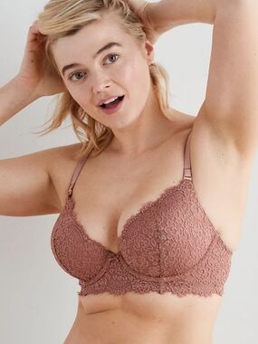 AERIE🌻Real Power Plunge Push Up Eyelash Lace Bra SIZE 32D